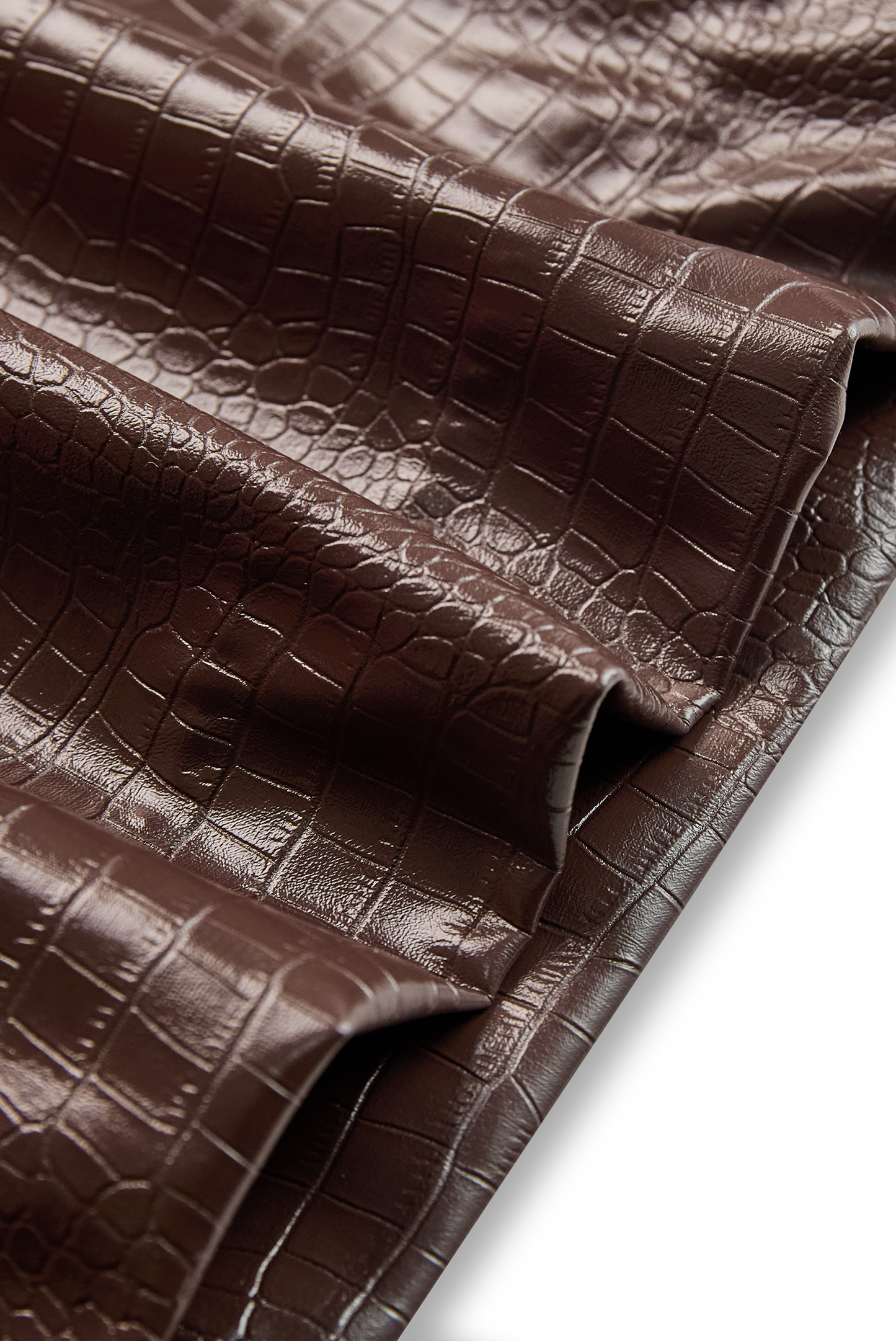 Luxury Fashion Crocodile Pattern Mocha Brown Faux Leather Skirt 