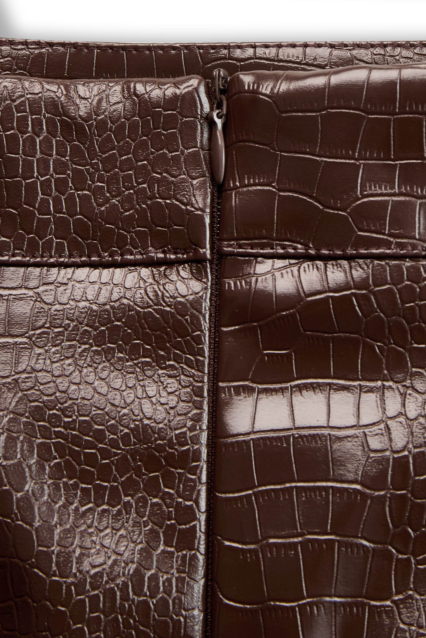 Luxury Fashion Crocodile Pattern Mocha Brown Faux Leather Skirt 