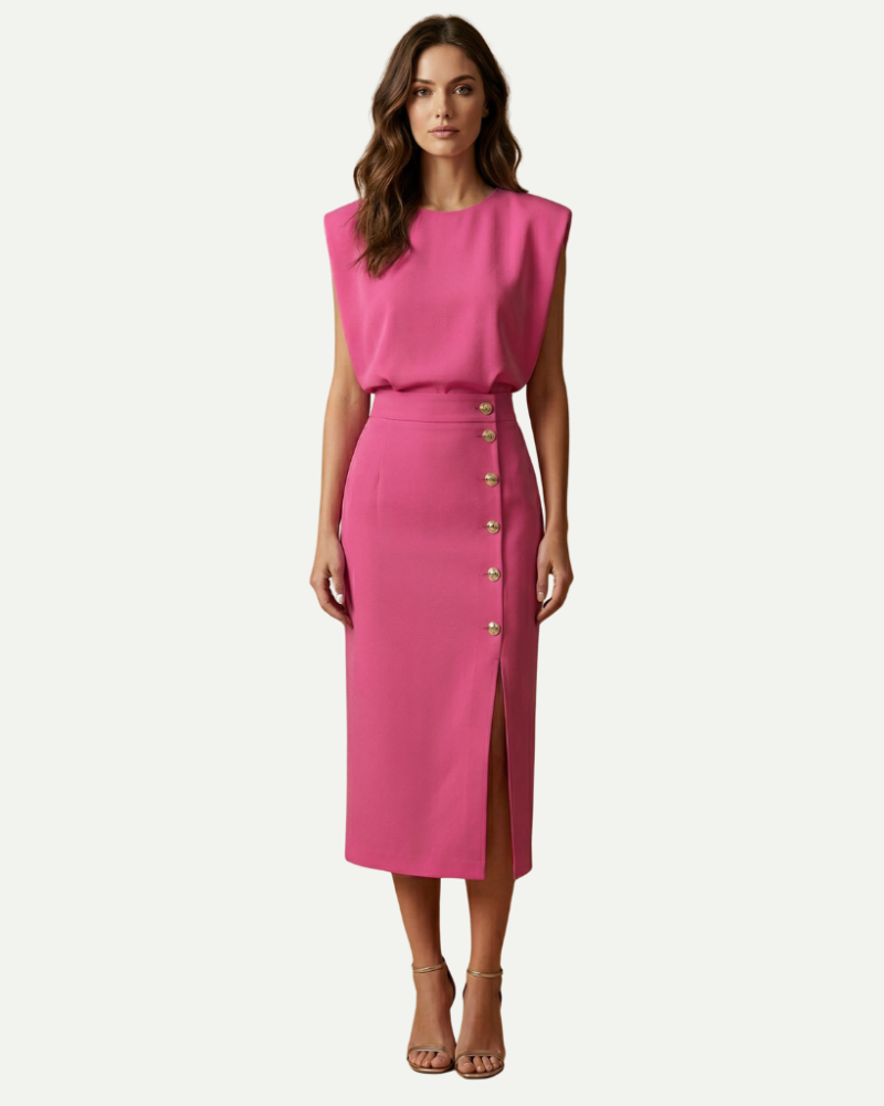 Élise | Robe Midi Fendue à Boutons
