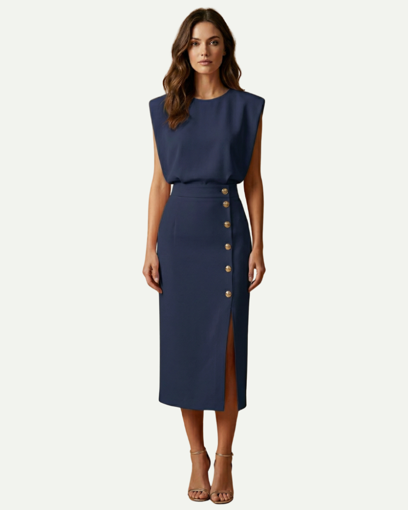 Élise | Robe Midi Fendue à Boutons