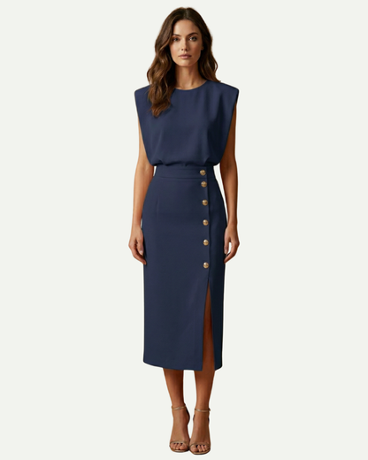 Élise | Robe Midi Fendue à Boutons