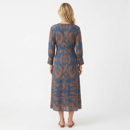 Robe Midi à Manches Longues avec Noeud Frontal et Imprimé