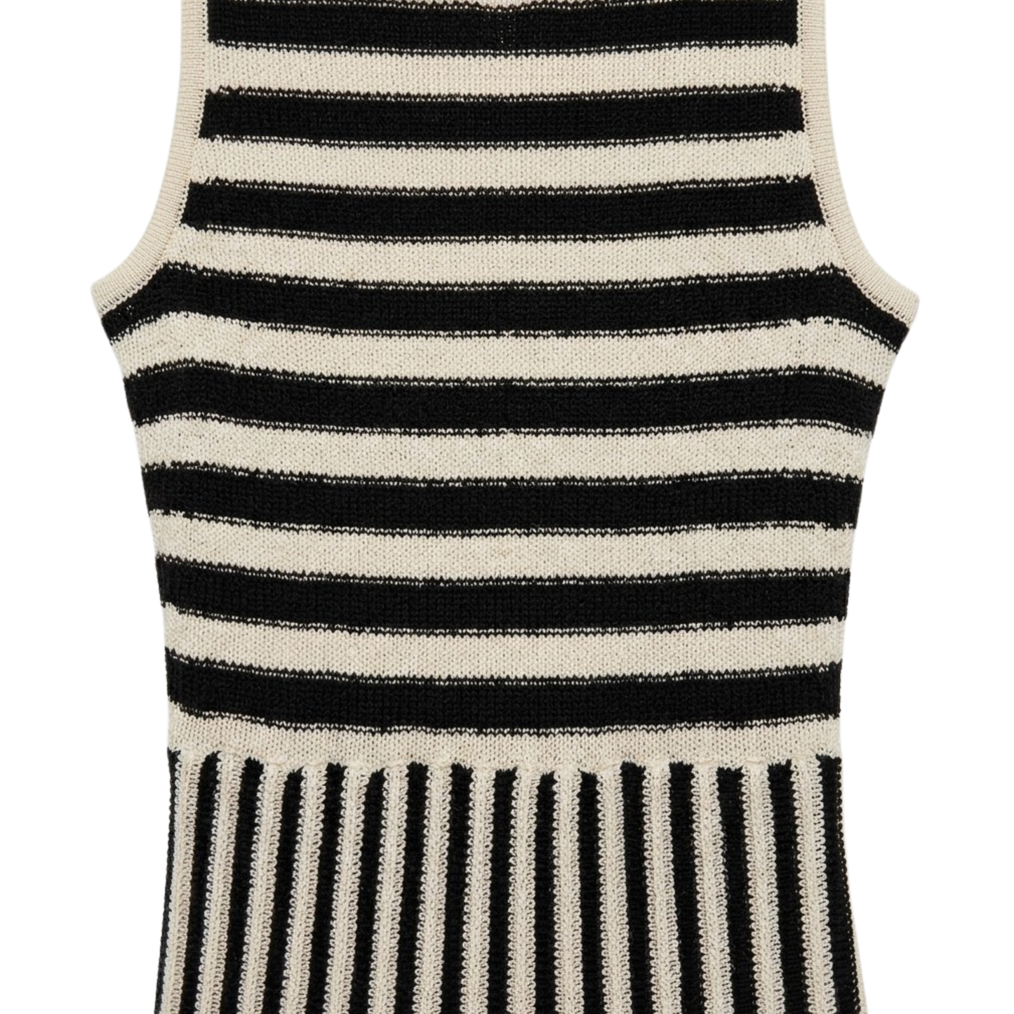 Robe Longue en Maille Sans Manches à Rayures et Col Rond