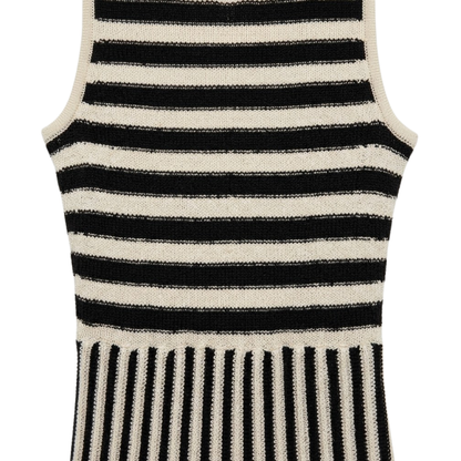 Robe Longue en Maille Sans Manches à Rayures et Col Rond