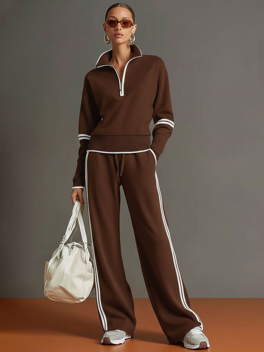 Ensemble Sport Chic Rétro – Demi-Zip & Pantalon