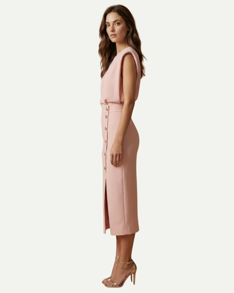 Élise | Robe Midi Fendue à Boutons