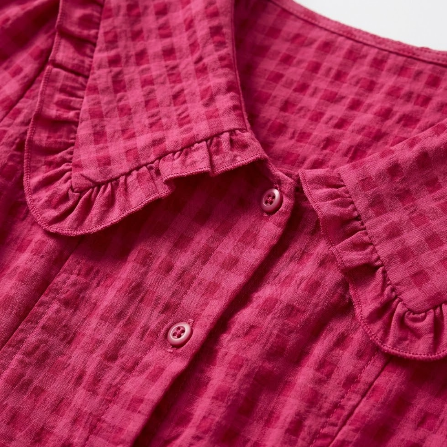 Robe Longue à Carreaux avec Col Claudine et Manches Bouffantes