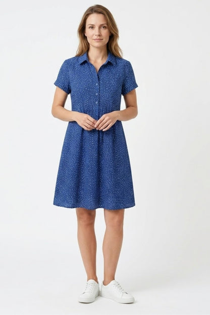 Robe d'Été Mi-Longue Imprimée à Col Rond et Manches Courtes