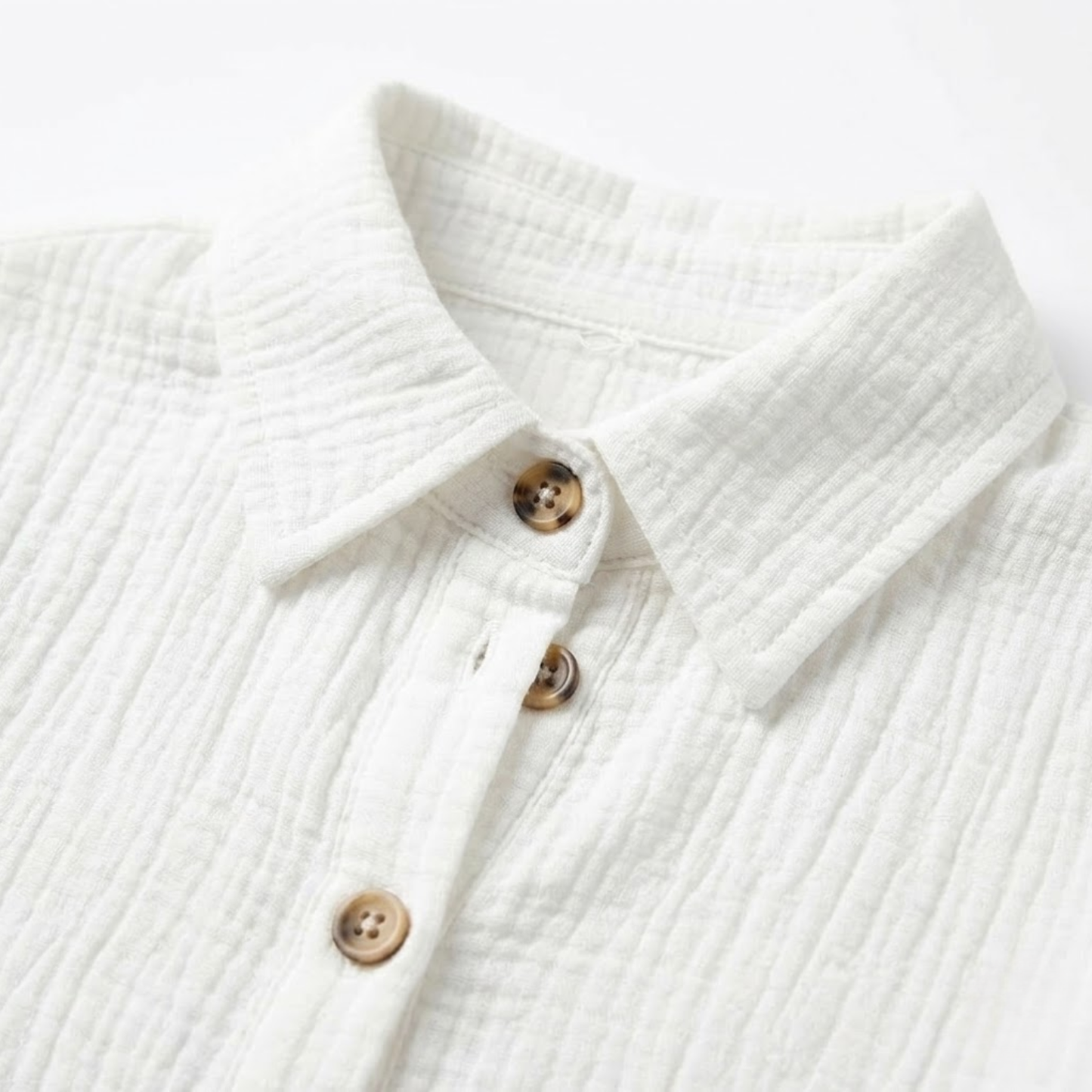 Robe Courte en Coton et Lin avec Col en V et Manches Trois-Quarts
