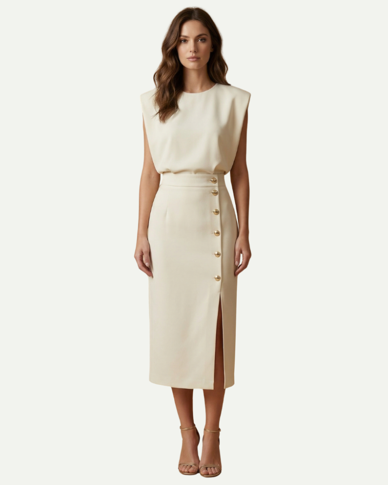 Élise | Robe Midi Fendue à Boutons