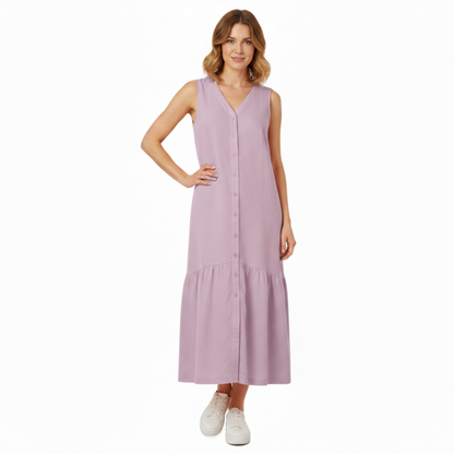 Robe midi sans manches, col en V, coupe évasée A