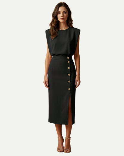 Élise | Robe Midi Fendue à Boutons