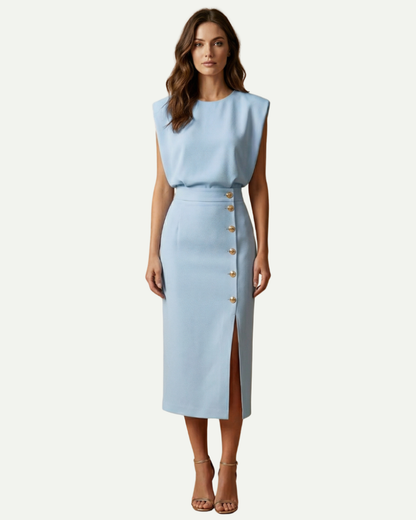 Élise | Robe Midi Fendue à Boutons