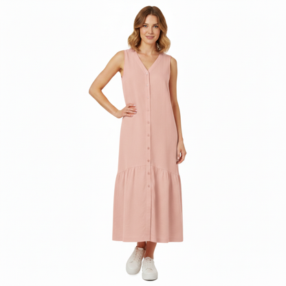 Robe midi sans manches, col en V, coupe évasée A