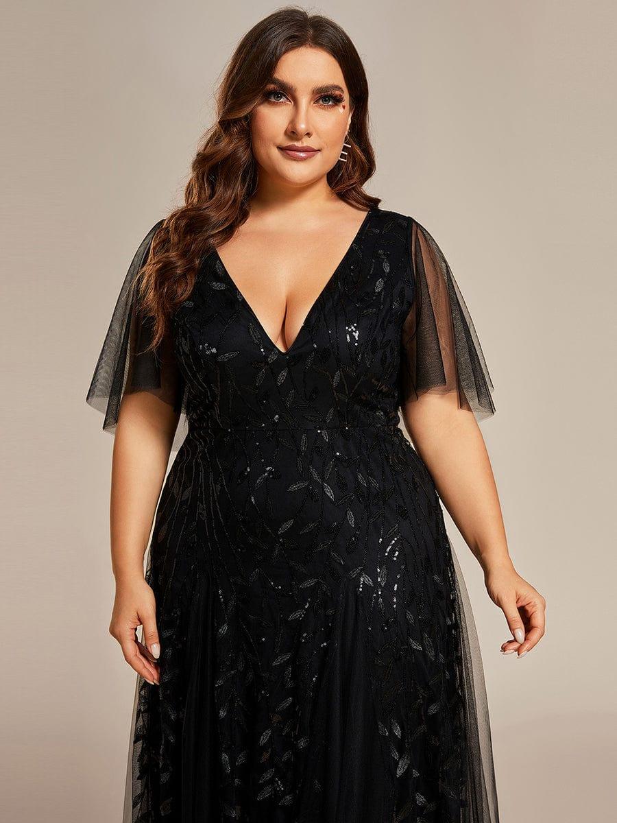 Robe Longue de Soirée Éclatante à Volants et Col en V Romantique