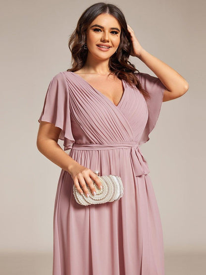 ever LEORA|V-Neck Flutter Sleeve Floor-Length A-Line Chiffon Evening Dress