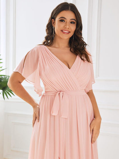 ever LEORA|V-Neck Flutter Sleeve Floor-Length A-Line Chiffon Evening Dress