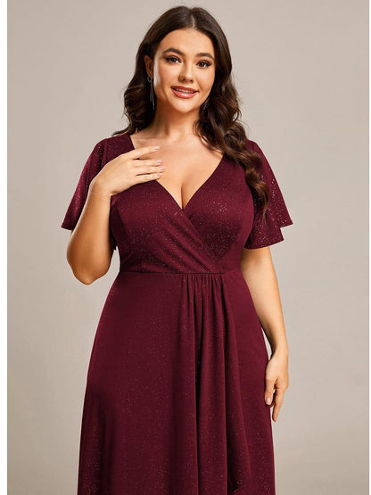 ever MELODÉ|Ruffle Sleeves V Neck High Low Evening Dress