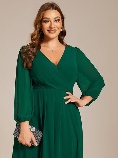 ever BRIAR|Elegant 3/4 Sleeve V-Neck High Low Chiffon Wedding Guest Dress