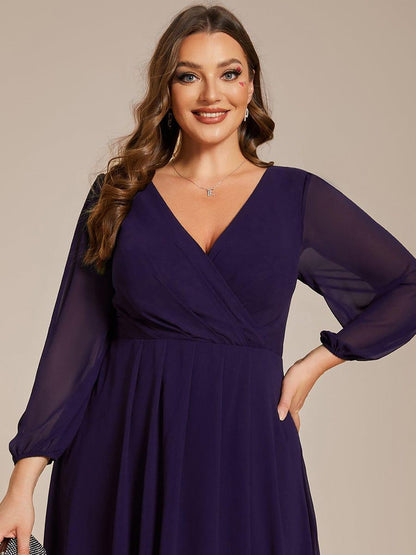 ever BRIAR|Elegant 3/4 Sleeve V-Neck High Low Chiffon Wedding Guest Dress