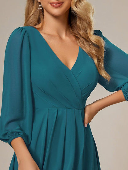 ever BRIAR|Elegant 3/4 Sleeve V-Neck High Low Chiffon Wedding Guest Dress