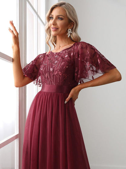 ever SAPHIR|Women's A-Line Short Sleeve Embroidery Floor Length Wedding Guest Dresses
