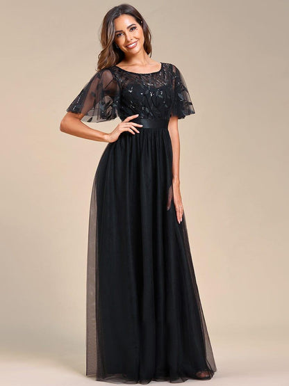 ever SAPHIR|Women's A-Line Short Sleeve Embroidery Floor Length Wedding Guest Dresses