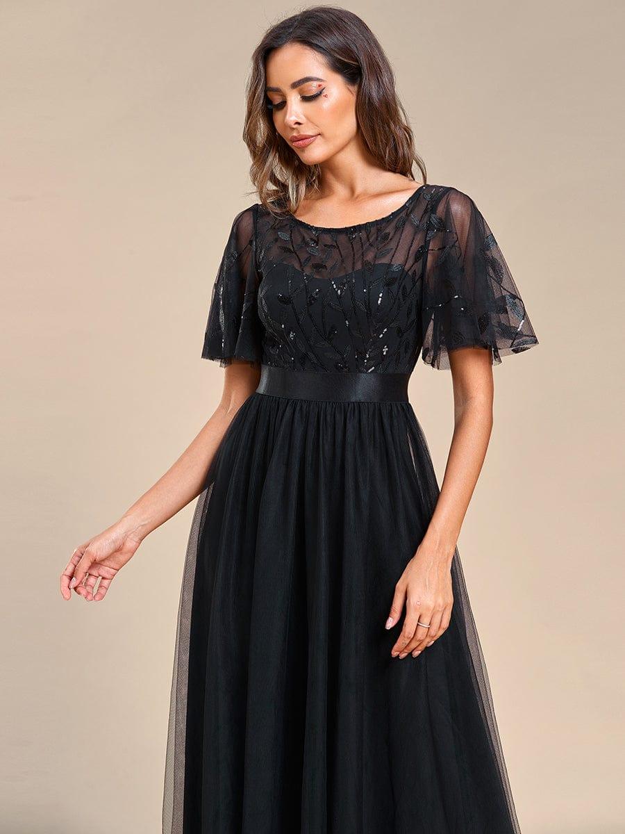 ever SAPHIR|Women's A-Line Short Sleeve Embroidery Floor Length Wedding Guest Dresses
