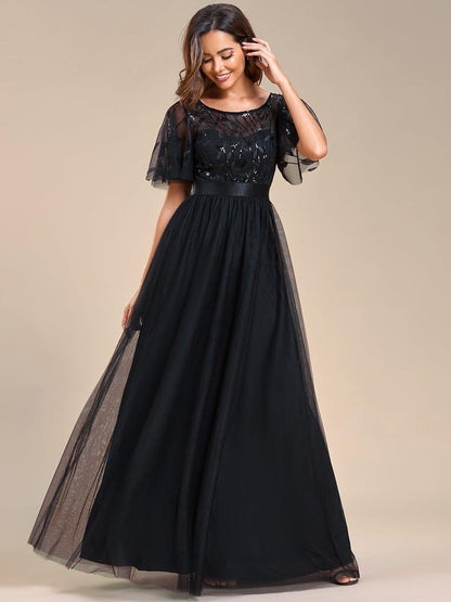 ever SAPHIR|Women's A-Line Short Sleeve Embroidery Floor Length Wedding Guest Dresses