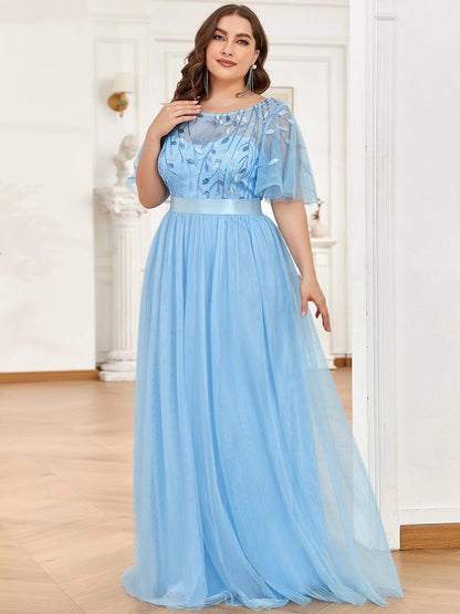 ever SAPHIR|Women's A-Line Short Sleeve Embroidery Floor Length Wedding Guest Dresses