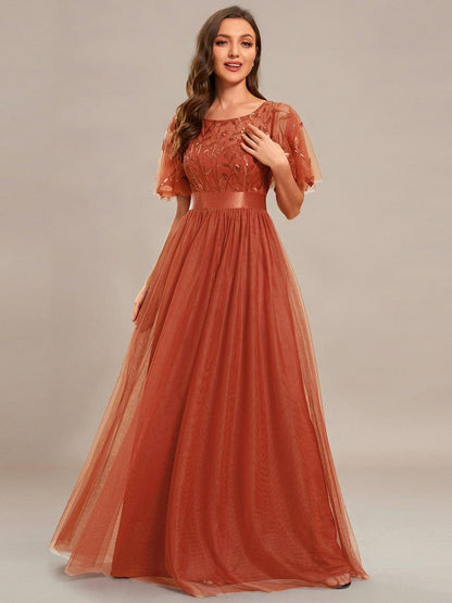 ever SAPHIR|Women's A-Line Short Sleeve Embroidery Floor Length Wedding Guest Dresses