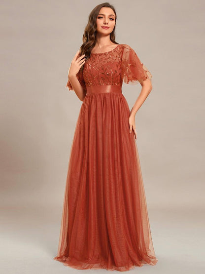 ever SAPHIR|Robes de cérémonie longues à manches courtes et broderies A-Line