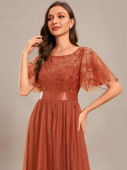 ever SAPHIR|Women's A-Line Short Sleeve Embroidery Floor Length Wedding Guest Dresses