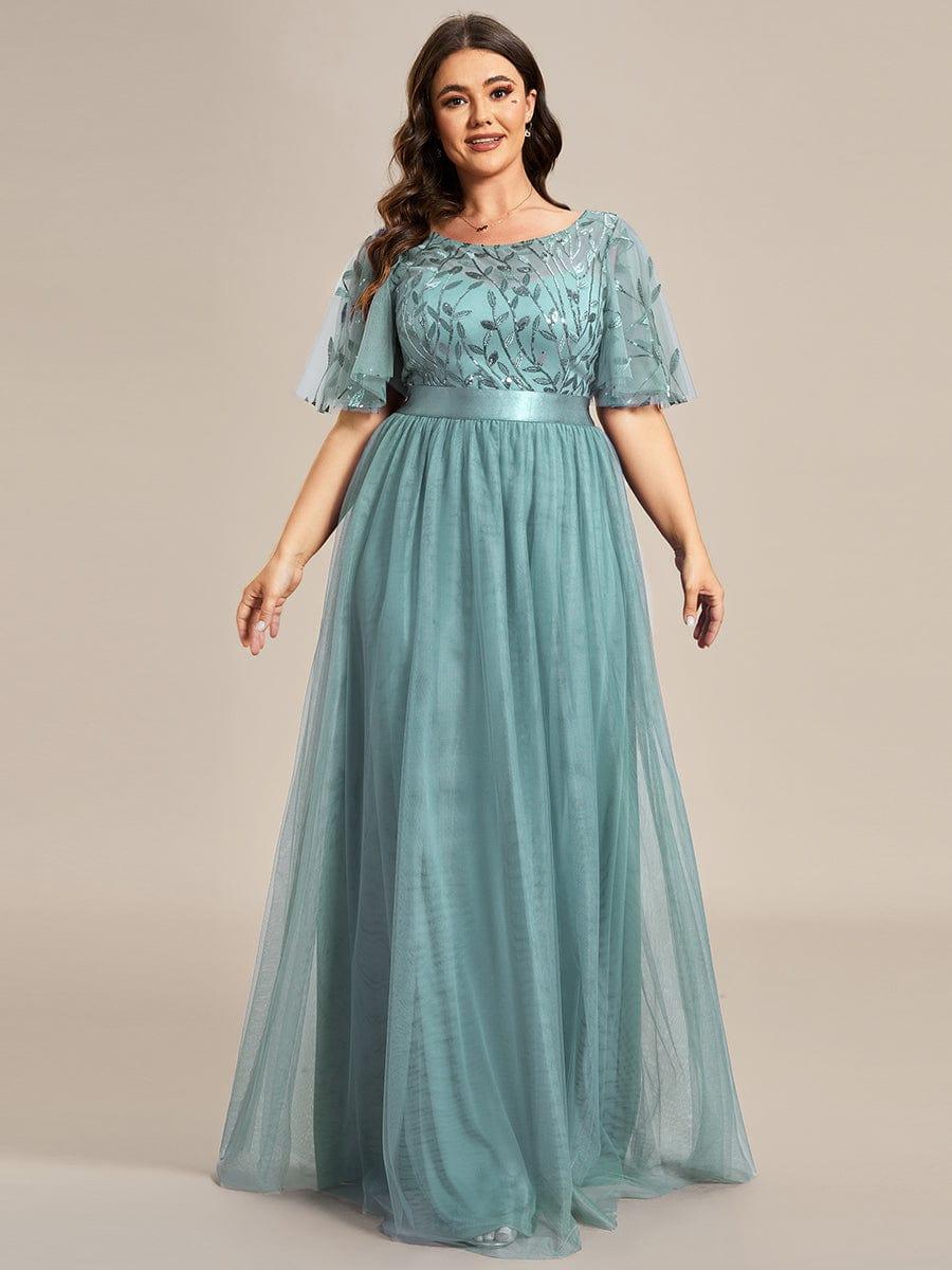 Robe longue de cérémonie à manches courtes avec broderie