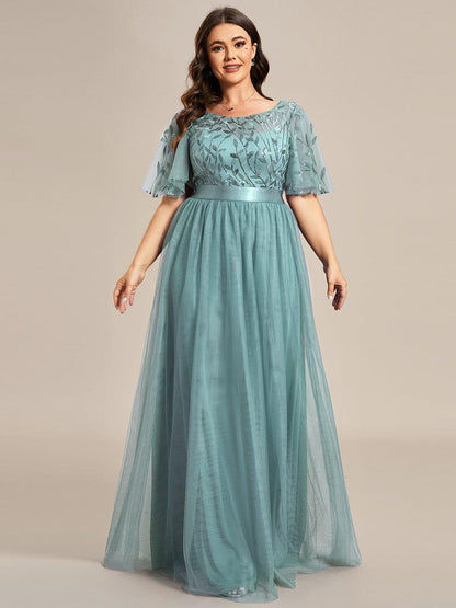 ever SAPHIR|Women's A-Line Short Sleeve Embroidery Floor Length Wedding Guest Dresses
