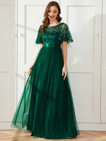 ever SAPHIR|Women's A-Line Short Sleeve Embroidery Floor Length Wedding Guest Dresses