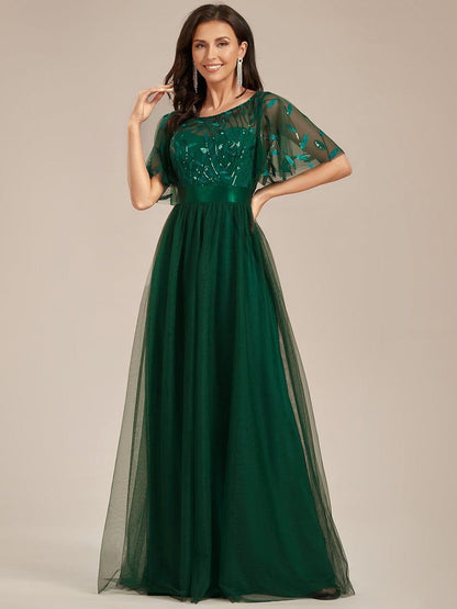 ever SAPHIR|Women's A-Line Short Sleeve Embroidery Floor Length Wedding Guest Dresses