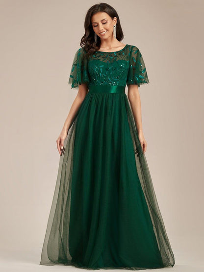 ever SAPHIR|Women's A-Line Short Sleeve Embroidery Floor Length Wedding Guest Dresses