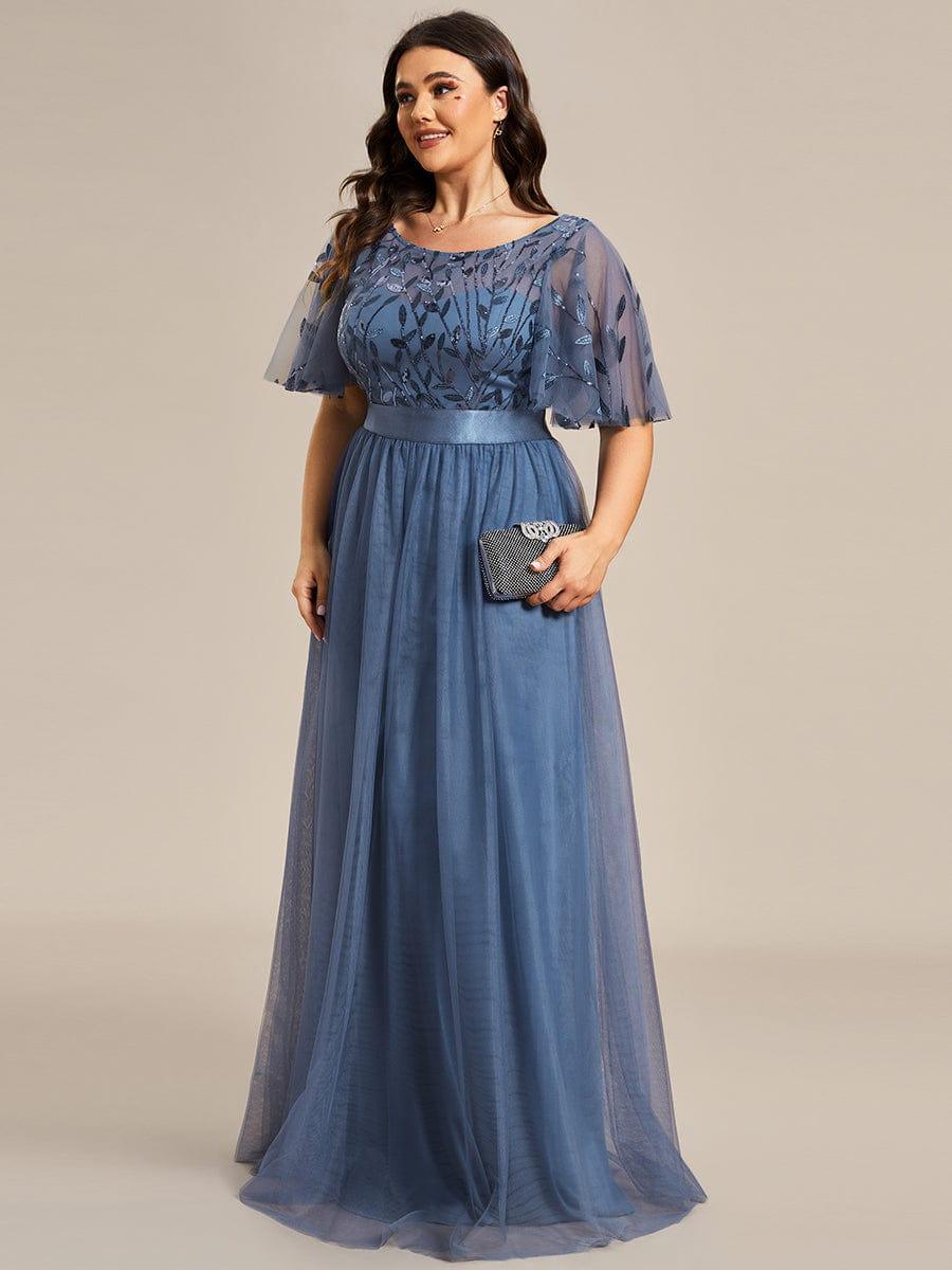 Robe longue de cérémonie à manches courtes avec broderie