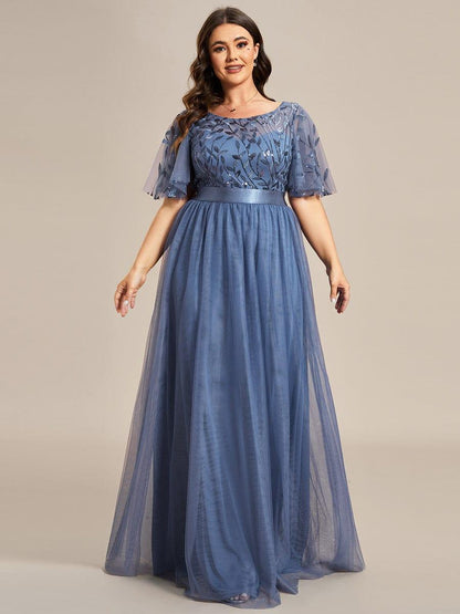 ever SAPHIR|Women's A-Line Short Sleeve Embroidery Floor Length Wedding Guest Dresses