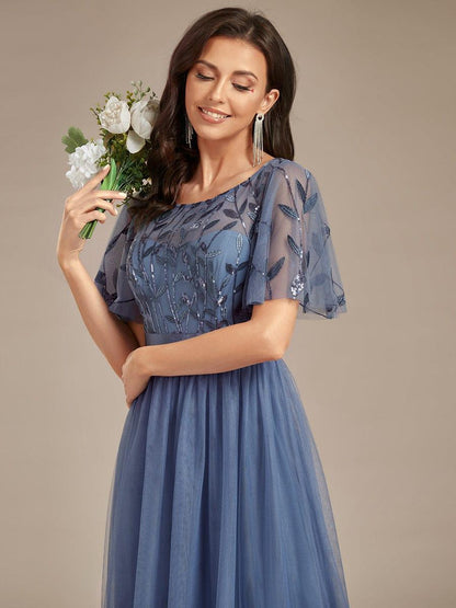 ever SAPHIR|Women's A-Line Short Sleeve Embroidery Floor Length Wedding Guest Dresses