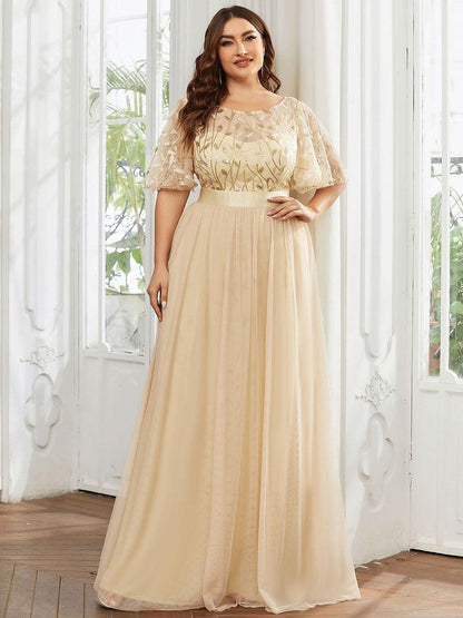 ever SAPHIR|Women's A-Line Short Sleeve Embroidery Floor Length Wedding Guest Dresses