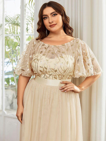 ever SAPHIR|Women's A-Line Short Sleeve Embroidery Floor Length Wedding Guest Dresses