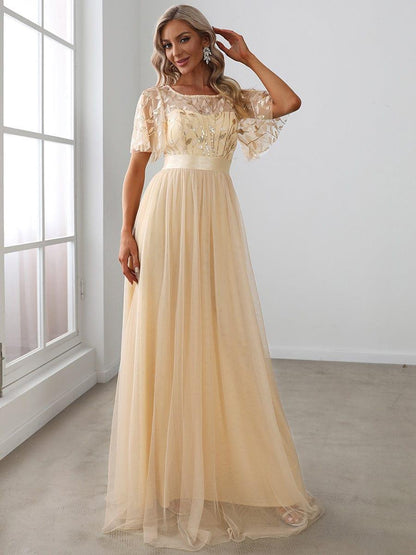 ever SAPHIR|Robes de cérémonie longues à manches courtes et broderies A-Line