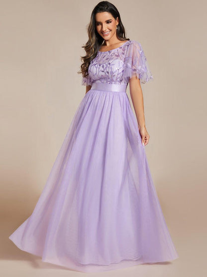ever SAPHIR|Women's A-Line Short Sleeve Embroidery Floor Length Wedding Guest Dresses