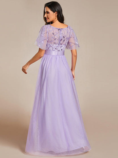 ever SAPHIR|Women's A-Line Short Sleeve Embroidery Floor Length Wedding Guest Dresses