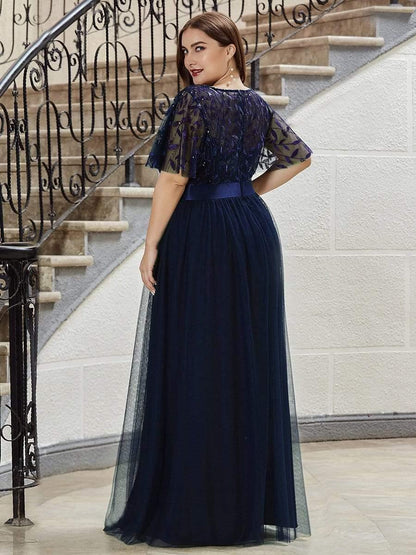 ever SAPHIR|Women's A-Line Short Sleeve Embroidery Floor Length Wedding Guest Dresses