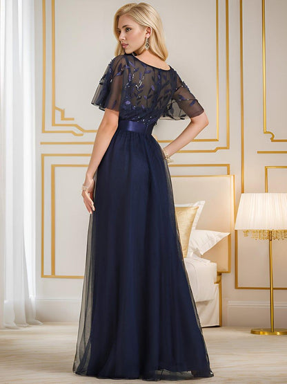 ever SAPHIR|Women's A-Line Short Sleeve Embroidery Floor Length Wedding Guest Dresses