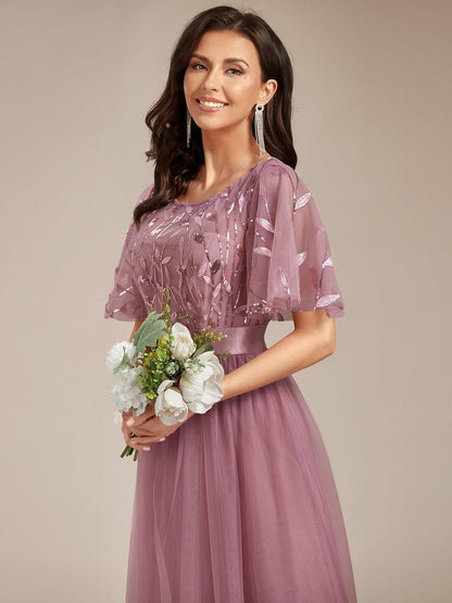 ever SAPHIR|Women's A-Line Short Sleeve Embroidery Floor Length Wedding Guest Dresses