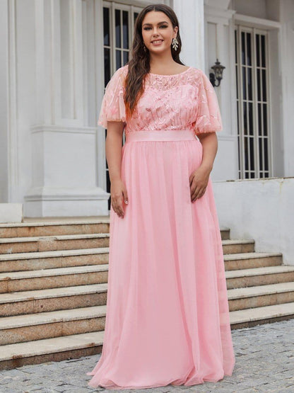 ever SAPHIR|Women's A-Line Short Sleeve Embroidery Floor Length Wedding Guest Dresses